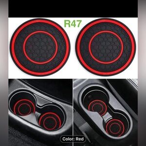 R47 - Red & Black Silicone Car Cup Holder Coasters, Set of 2